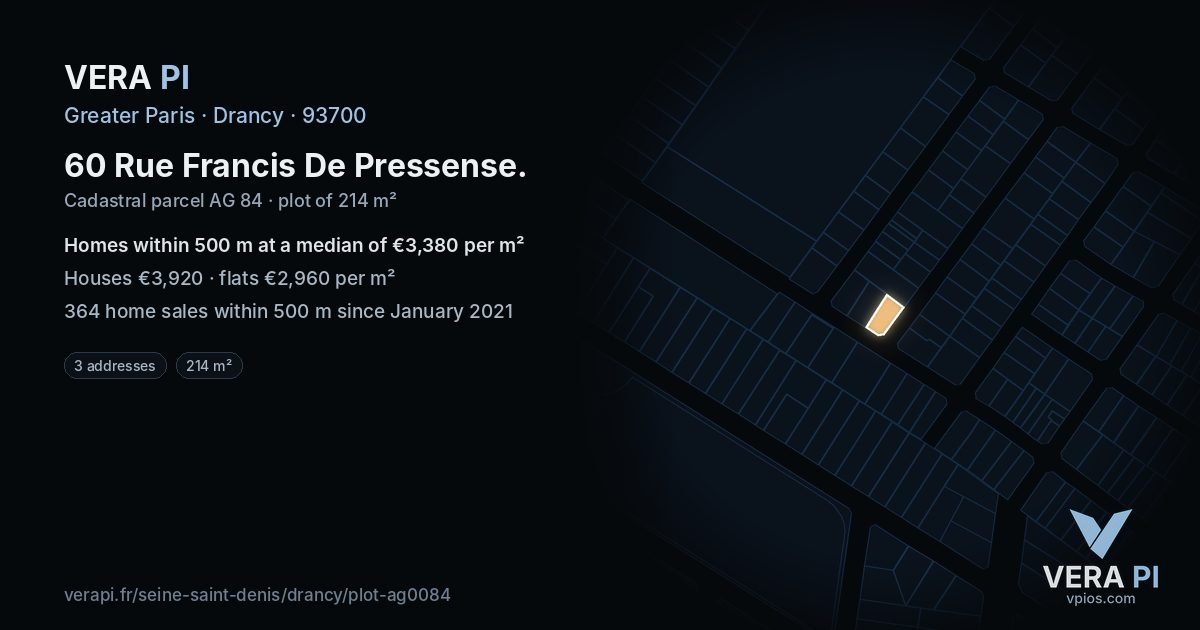 60 Rue Francis De Pressense, Drancy at night – the plot lit, the parcels around coloured by the prices near them
