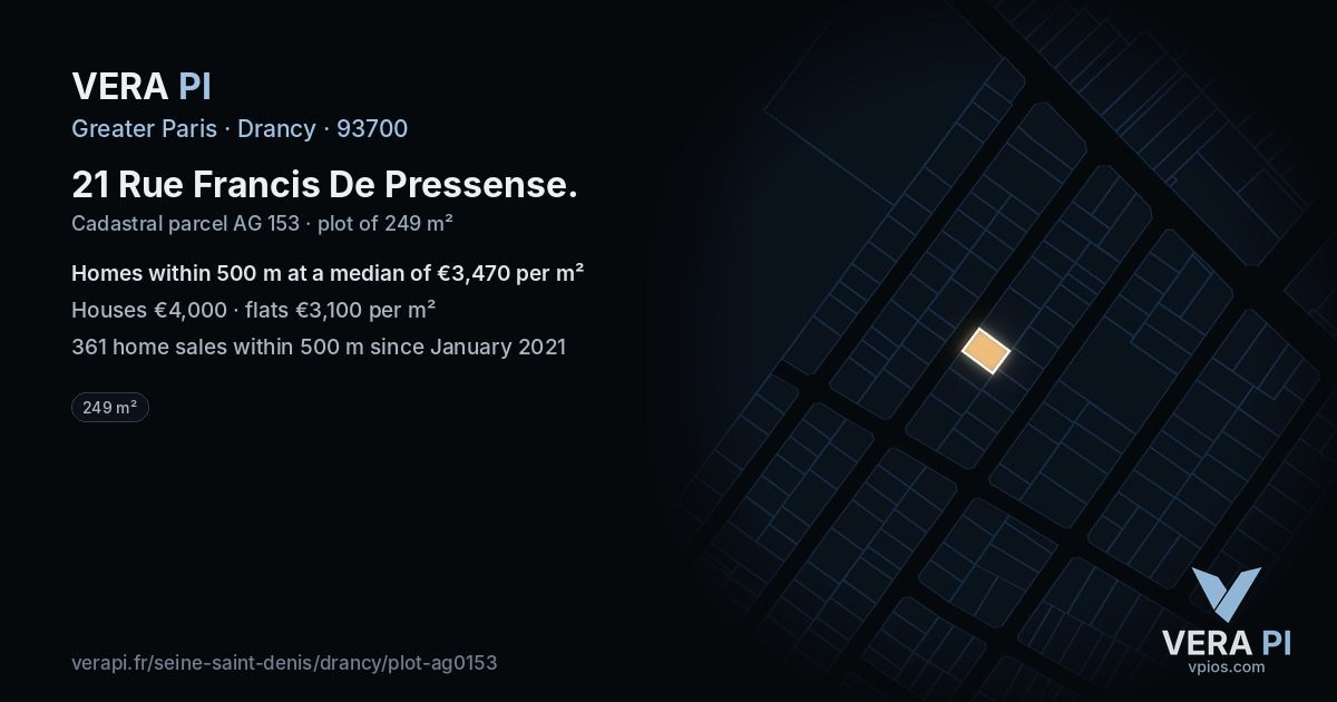 21 Rue Francis De Pressense, Drancy at night – the plot lit, the parcels around coloured by the prices near them