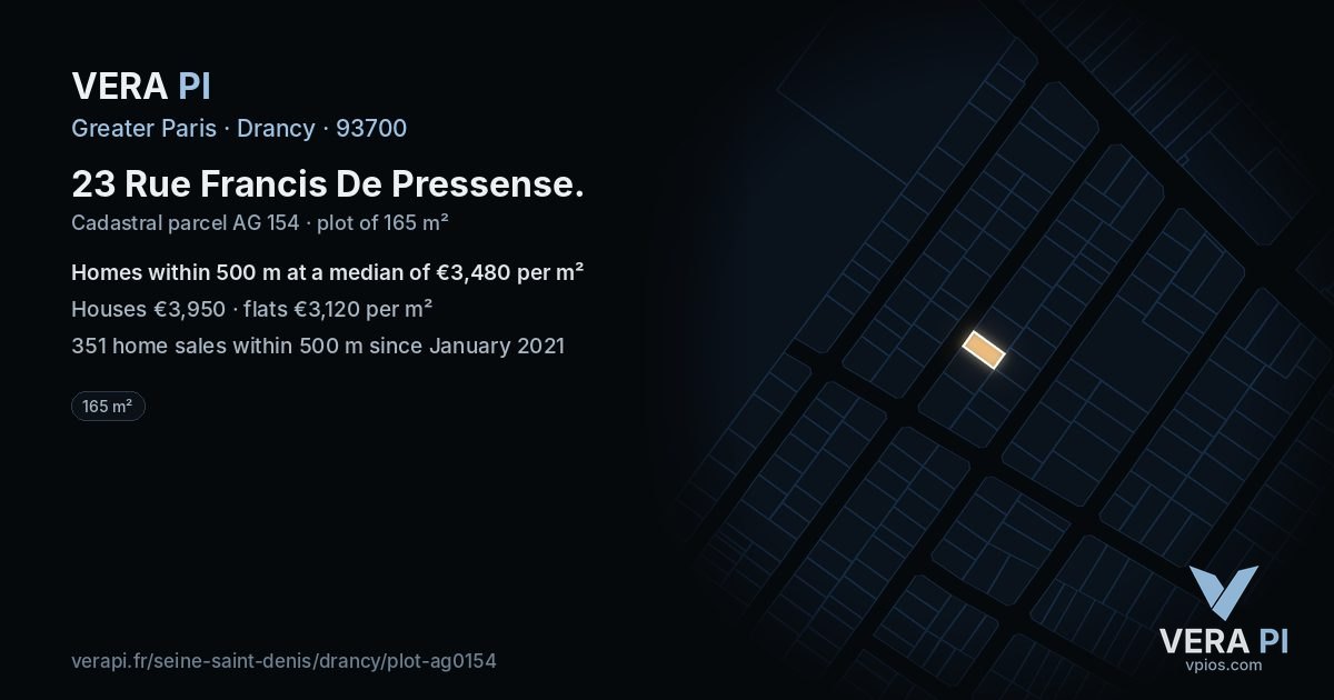 23 Rue Francis De Pressense, Drancy at night – the plot lit, the parcels around coloured by the prices near them