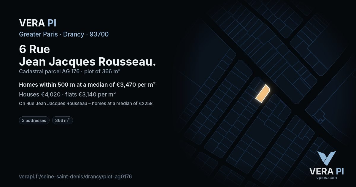 6 Rue Jean Jacques Rousseau, Drancy at night – the plot lit, the parcels around coloured by the prices near them