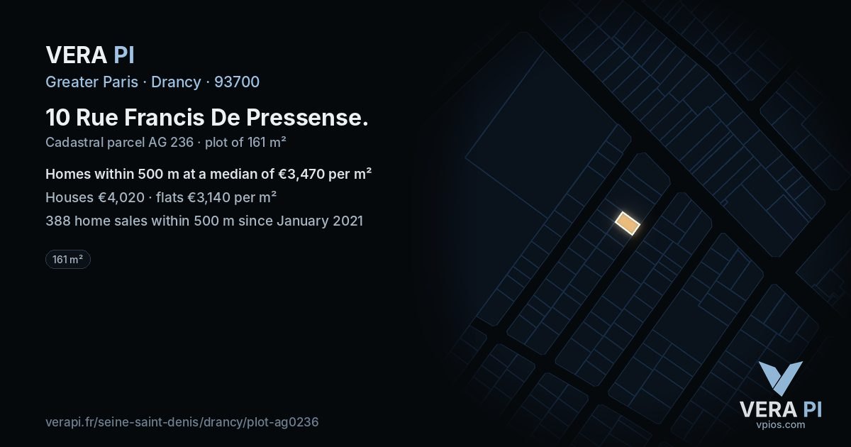 10 Rue Francis De Pressense, Drancy at night – the plot lit, the parcels around coloured by the prices near them