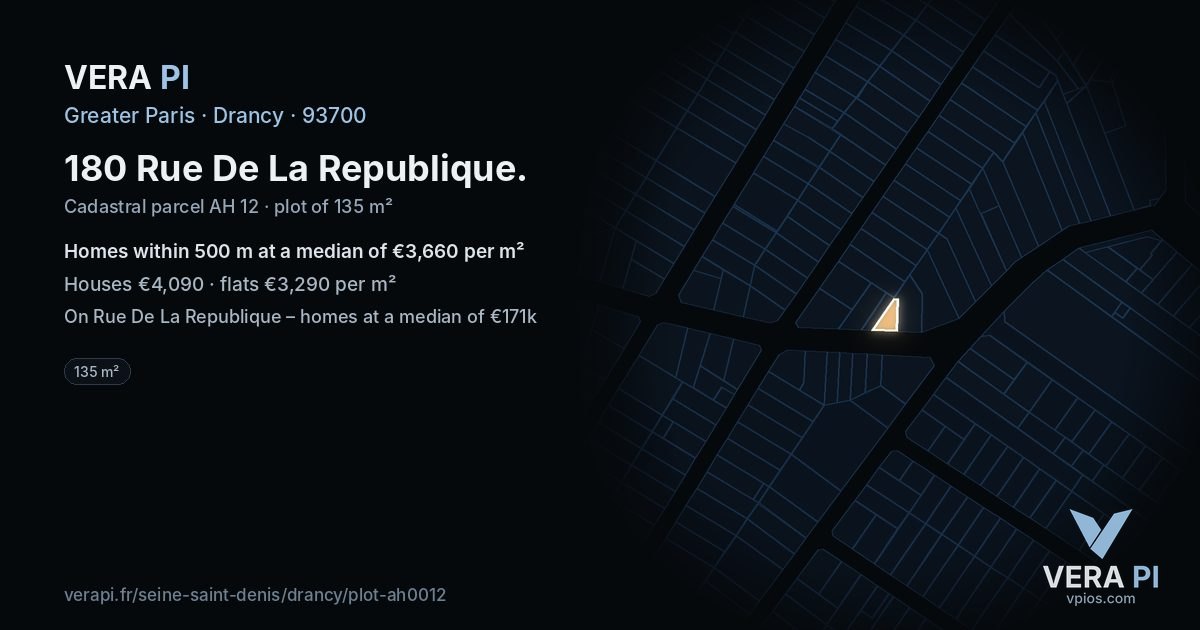 180 Rue De La Republique, Drancy at night – the plot lit, the parcels around coloured by the prices near them