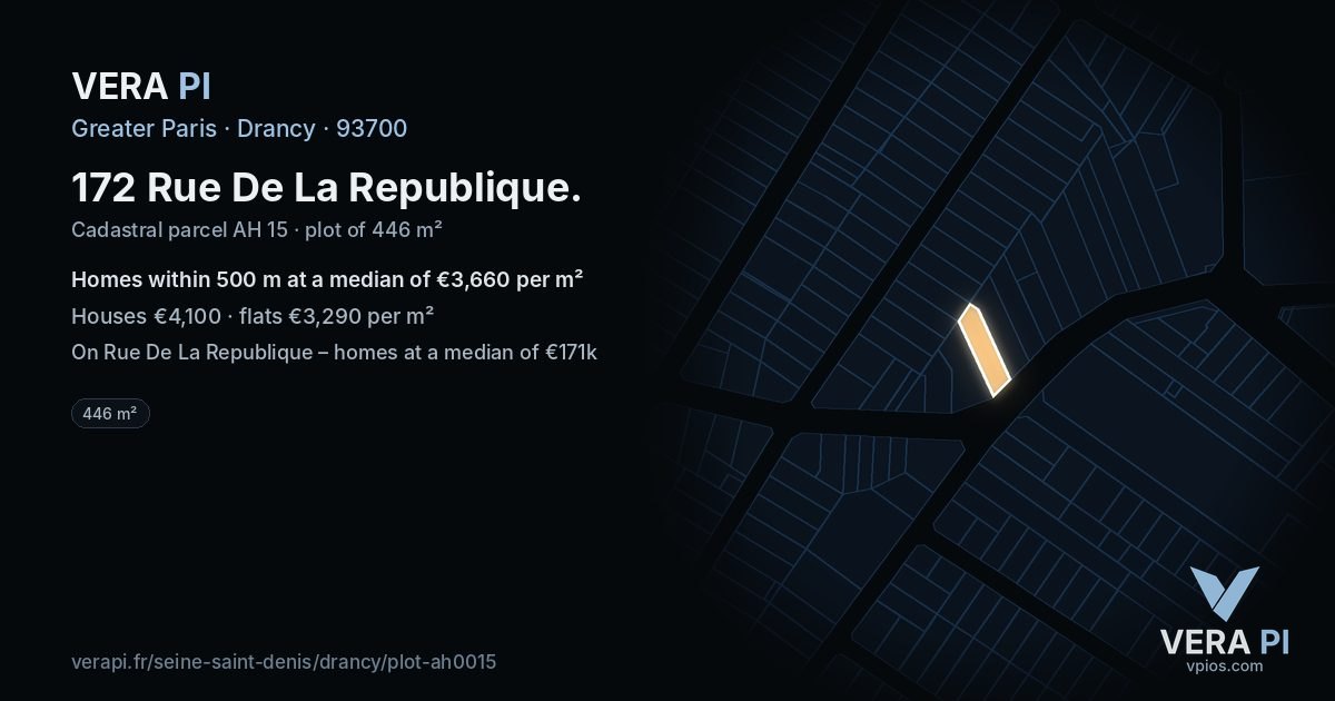 172 Rue De La Republique, Drancy at night – the plot lit, the parcels around coloured by the prices near them