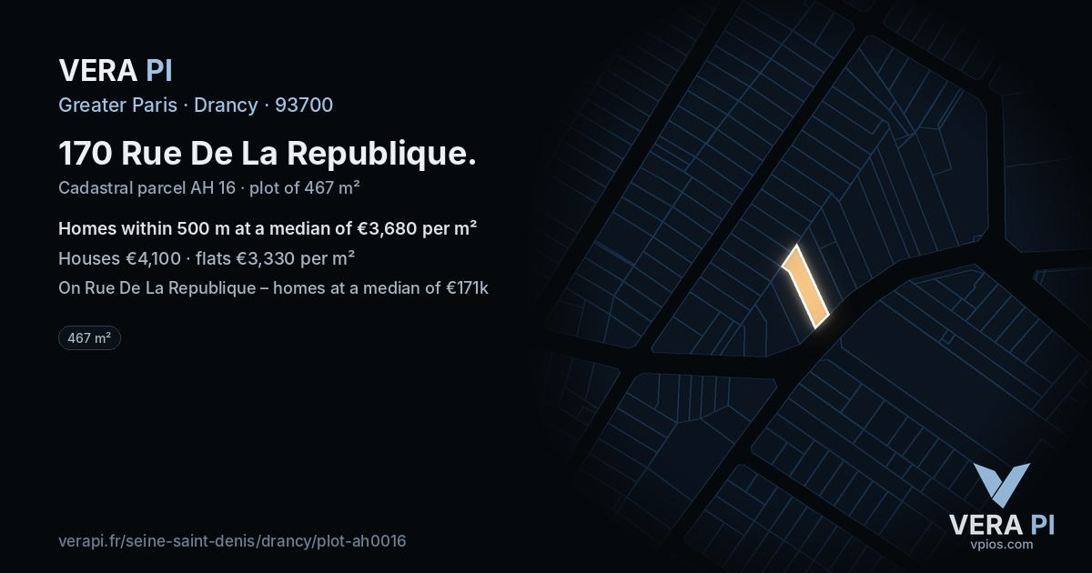 170 Rue De La Republique, Drancy at night – the plot lit, the parcels around coloured by the prices near them