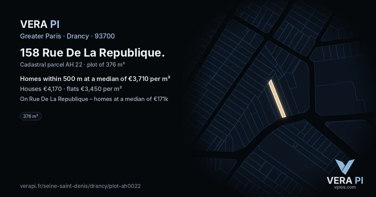 158 Rue De La Republique, Drancy at night – the plot lit, the parcels around coloured by the prices near them