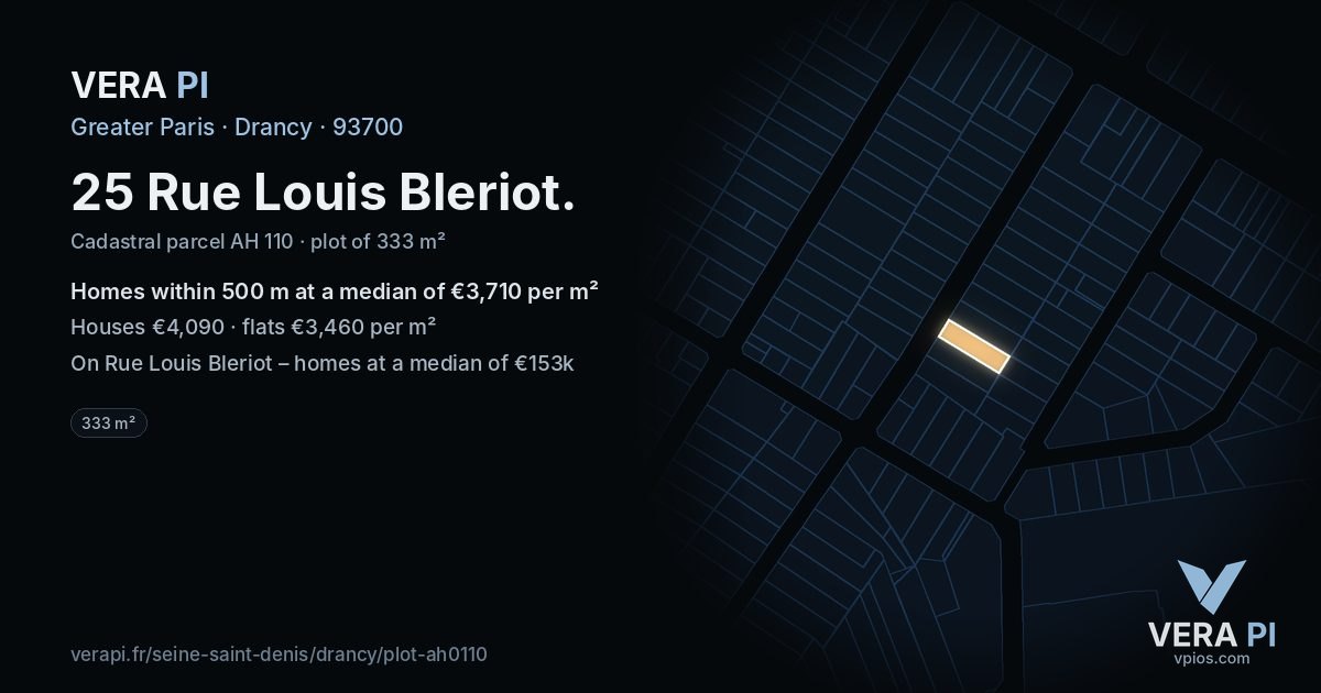 25 Rue Louis Bleriot, Drancy at night – the plot lit, the parcels around coloured by the prices near them