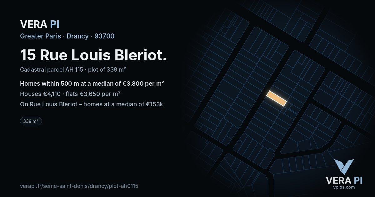 15 Rue Louis Bleriot, Drancy at night – the plot lit, the parcels around coloured by the prices near them