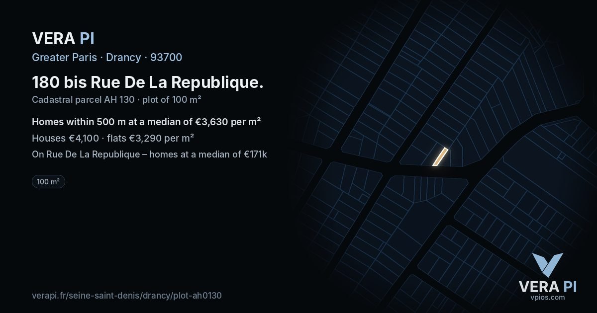 180 bis Rue De La Republique, Drancy at night – the plot lit, the parcels around coloured by the prices near them