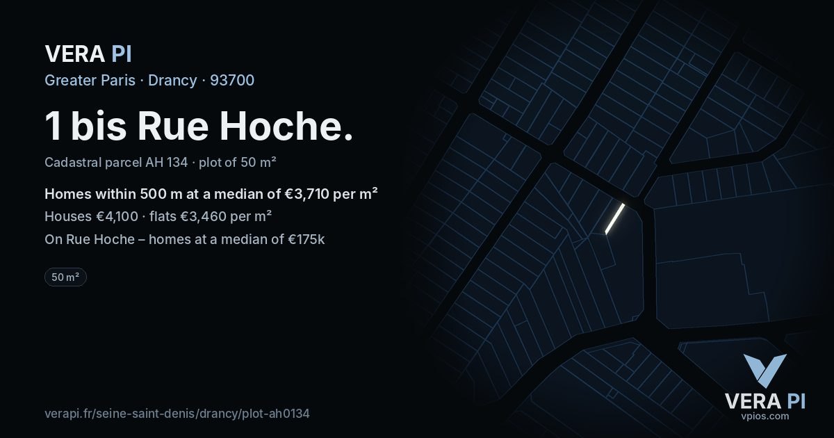 1 bis Rue Hoche, Drancy at night – the plot lit, the parcels around coloured by the prices near them