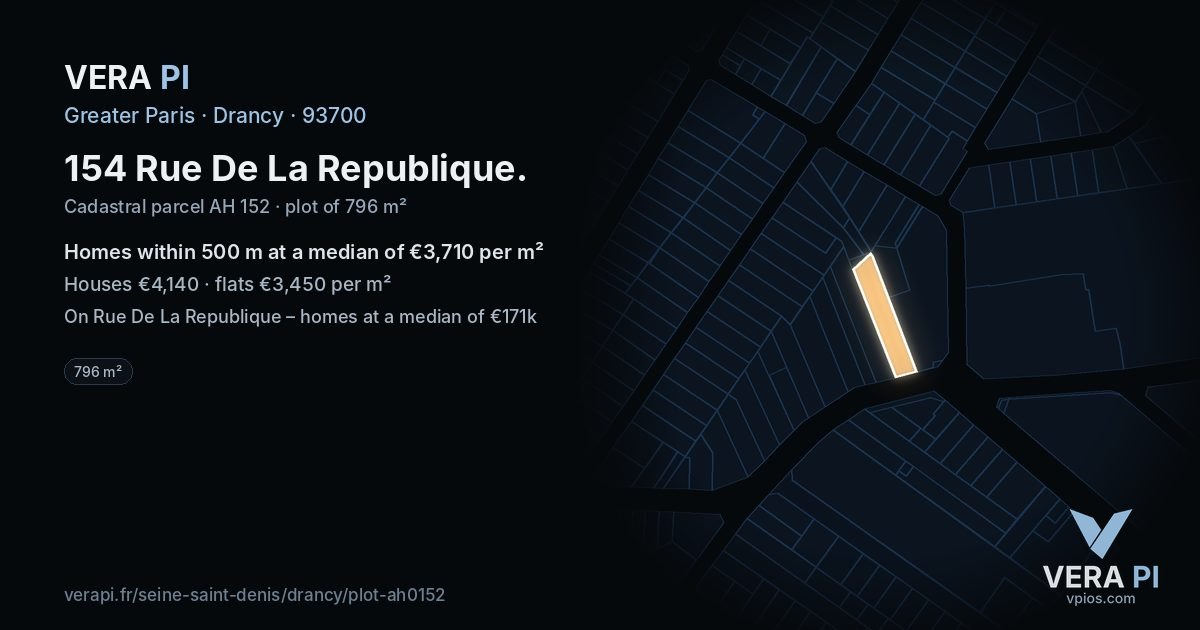 154 Rue De La Republique, Drancy at night – the plot lit, the parcels around coloured by the prices near them