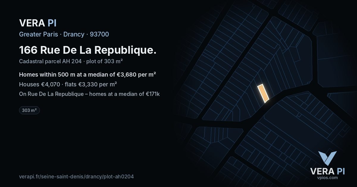 166 Rue De La Republique, Drancy at night – the plot lit, the parcels around coloured by the prices near them