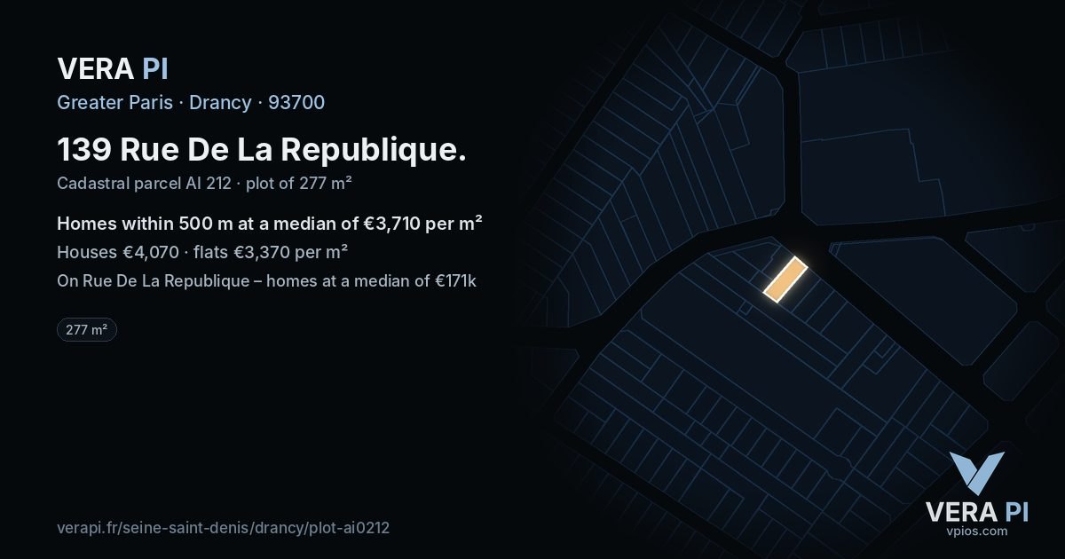 139 Rue De La Republique, Drancy at night – the plot lit, the parcels around coloured by the prices near them