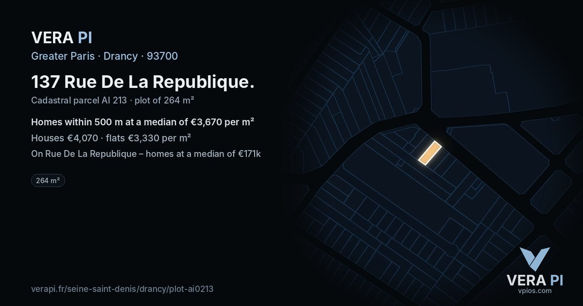 137 Rue De La Republique, Drancy at night – the plot lit, the parcels around coloured by the prices near them