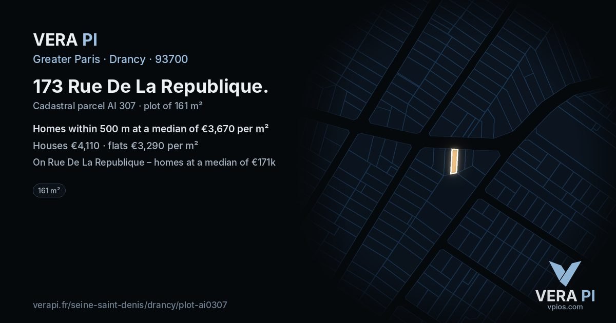 173 Rue De La Republique, Drancy at night – the plot lit, the parcels around coloured by the prices near them