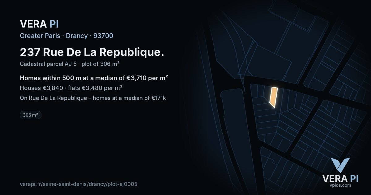 237 Rue De La Republique, Drancy at night – the plot lit, the parcels around coloured by the prices near them