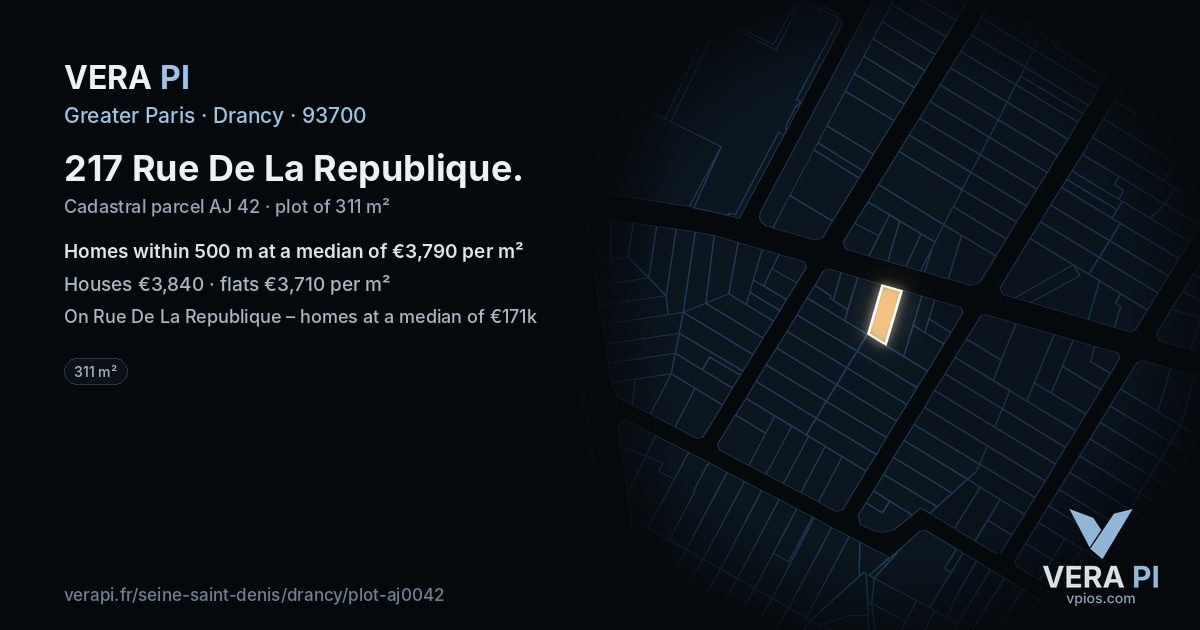 217 Rue De La Republique, Drancy at night – the plot lit, the parcels around coloured by the prices near them