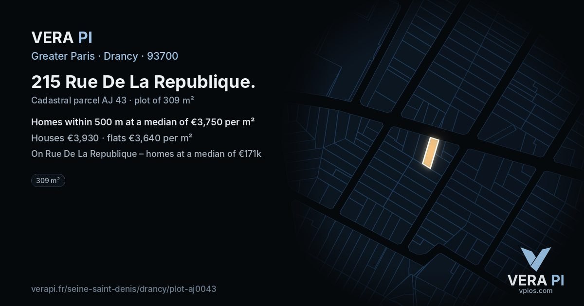 215 Rue De La Republique, Drancy at night – the plot lit, the parcels around coloured by the prices near them