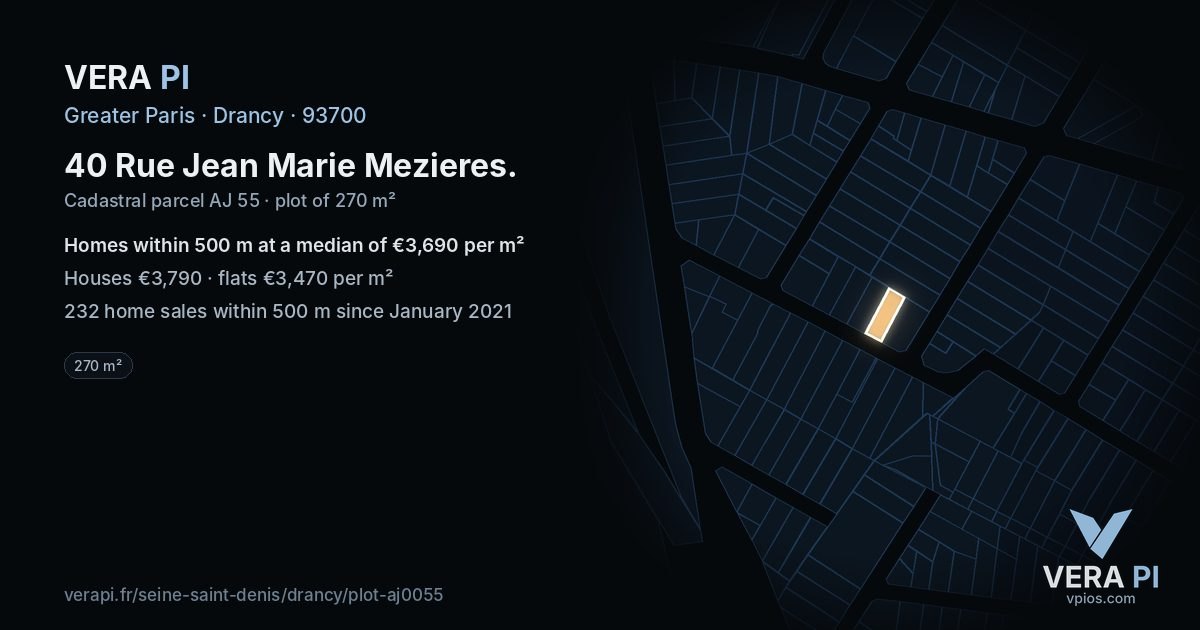 40 Rue Jean Marie Mezieres, Drancy at night – the plot lit, the parcels around coloured by the prices near them