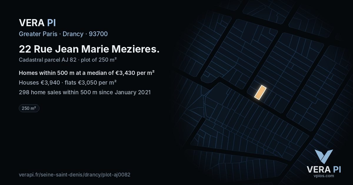 22 Rue Jean Marie Mezieres, Drancy at night – the plot lit, the parcels around coloured by the prices near them