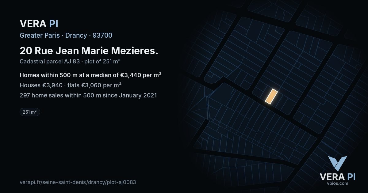 20 Rue Jean Marie Mezieres, Drancy at night – the plot lit, the parcels around coloured by the prices near them