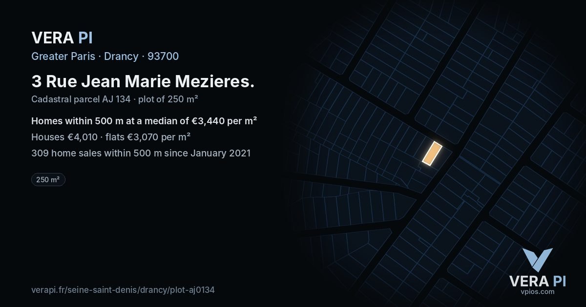 3 Rue Jean Marie Mezieres, Drancy at night – the plot lit, the parcels around coloured by the prices near them