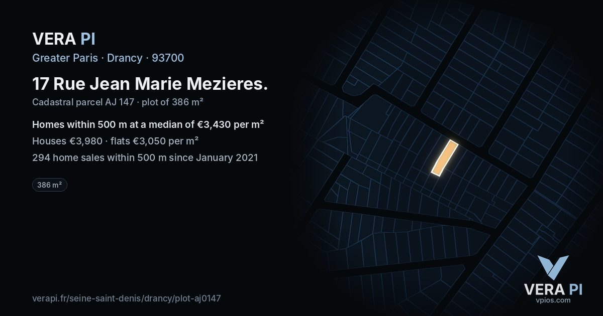 17 Rue Jean Marie Mezieres, Drancy at night – the plot lit, the parcels around coloured by the prices near them
