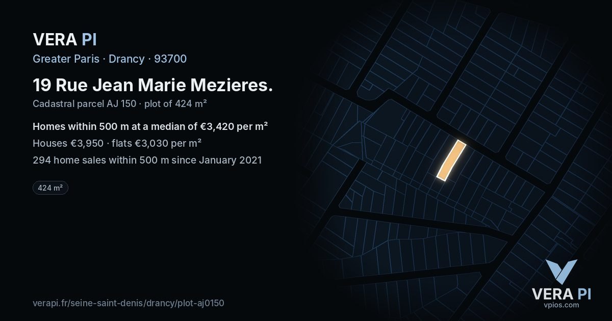 19 Rue Jean Marie Mezieres, Drancy at night – the plot lit, the parcels around coloured by the prices near them