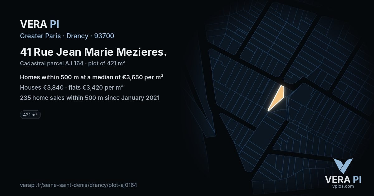 41 Rue Jean Marie Mezieres, Drancy at night – the plot lit, the parcels around coloured by the prices near them