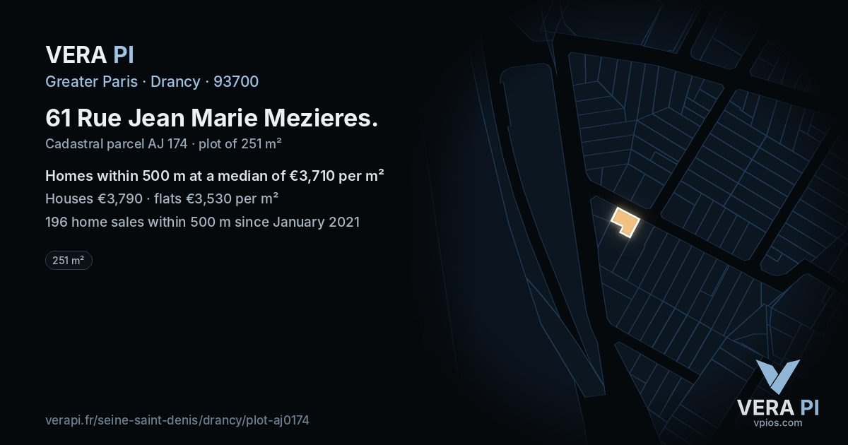 61 Rue Jean Marie Mezieres, Drancy at night – the plot lit, the parcels around coloured by the prices near them