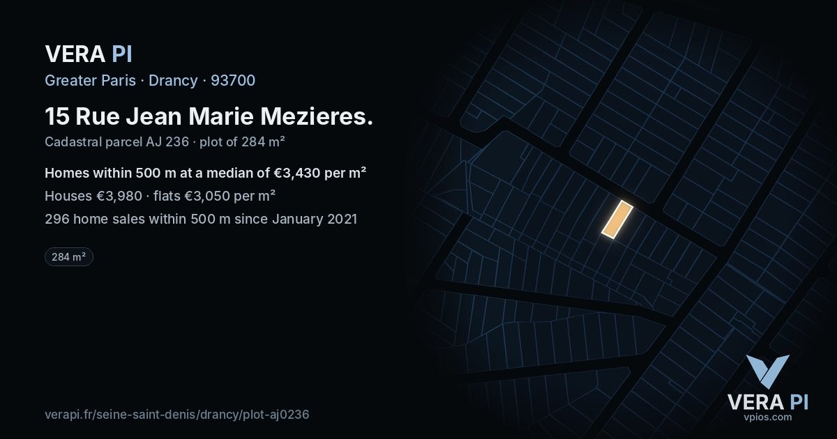 15 Rue Jean Marie Mezieres, Drancy at night – the plot lit, the parcels around coloured by the prices near them
