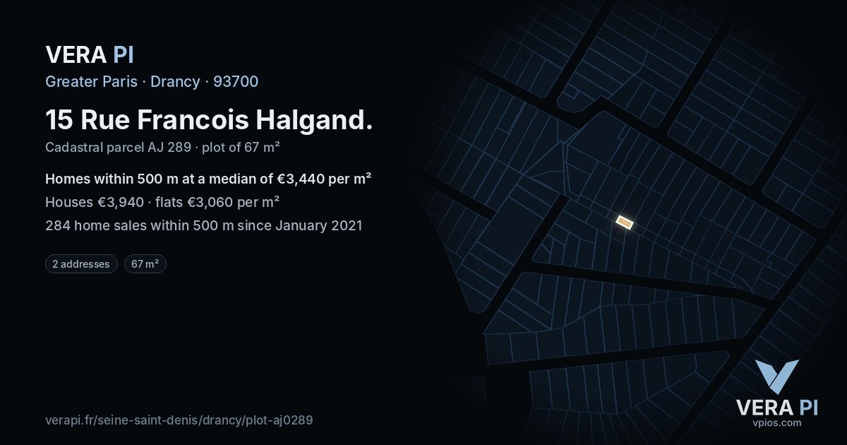 15 Rue Francois Halgand, Drancy at night – the plot lit, the parcels around coloured by the prices near them