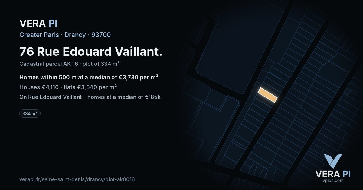 76 Rue Edouard Vaillant, Drancy at night – the plot lit, the parcels around coloured by the prices near them