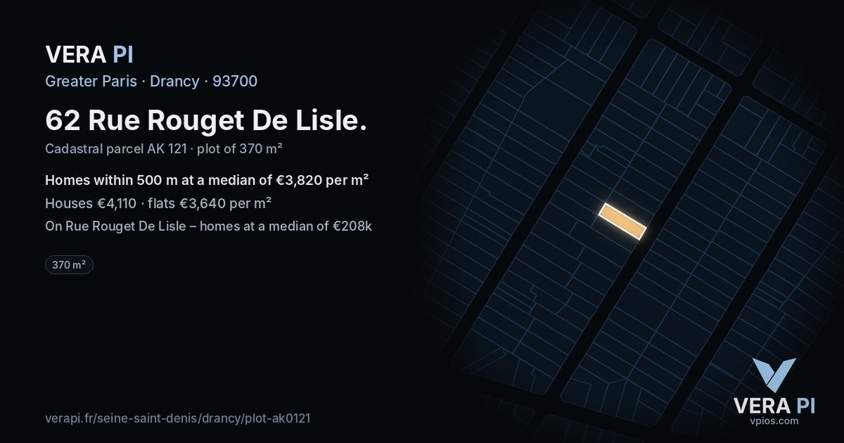 62 Rue Rouget De Lisle, Drancy at night – the plot lit, the parcels around coloured by the prices near them