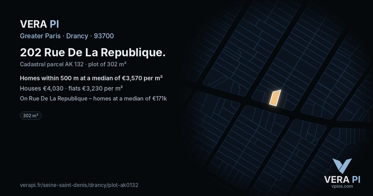 202 Rue De La Republique, Drancy at night – the plot lit, the parcels around coloured by the prices near them
