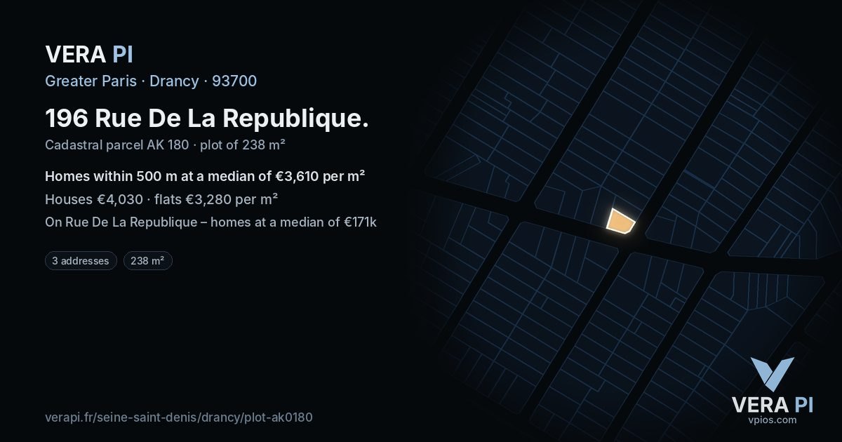196 Rue De La Republique, Drancy at night – the plot lit, the parcels around coloured by the prices near them