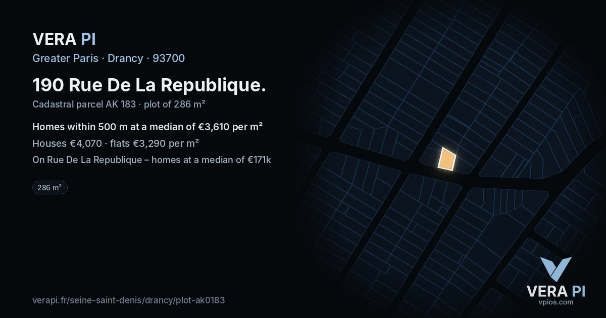 190 Rue De La Republique, Drancy at night – the plot lit, the parcels around coloured by the prices near them