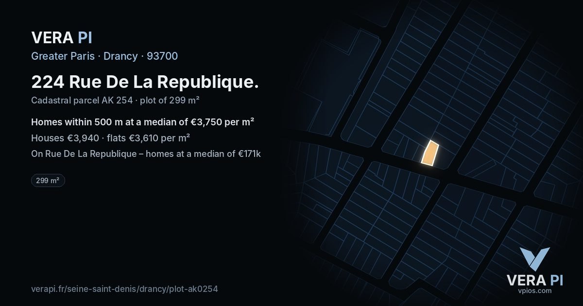 224 Rue De La Republique, Drancy at night – the plot lit, the parcels around coloured by the prices near them