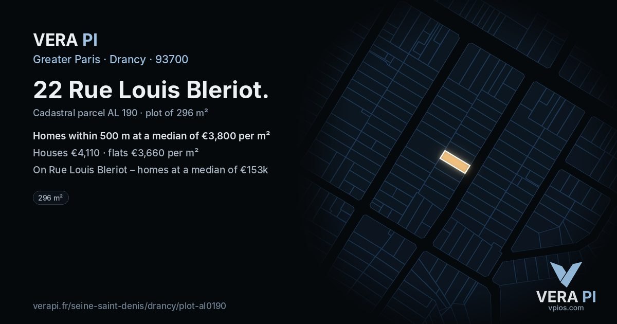 22 Rue Louis Bleriot, Drancy at night – the plot lit, the parcels around coloured by the prices near them