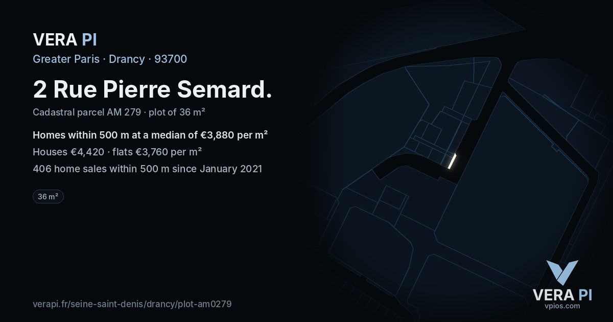 2 Rue Pierre Semard, Drancy at night – the plot lit, the parcels around coloured by the prices near them
