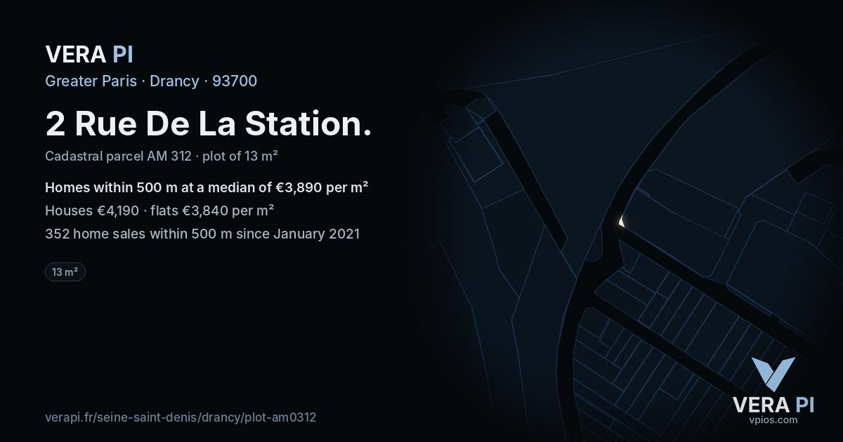 2 Rue De La Station, Drancy at night – the plot lit, the parcels around coloured by the prices near them