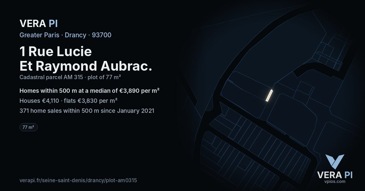 1 Rue Lucie Et Raymond Aubrac, Drancy at night – the plot lit, the parcels around coloured by the prices near them