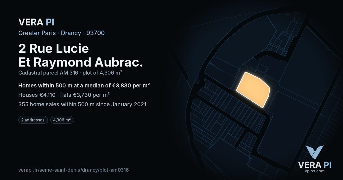 2 Rue Lucie Et Raymond Aubrac, Drancy at night – the plot lit, the parcels around coloured by the prices near them