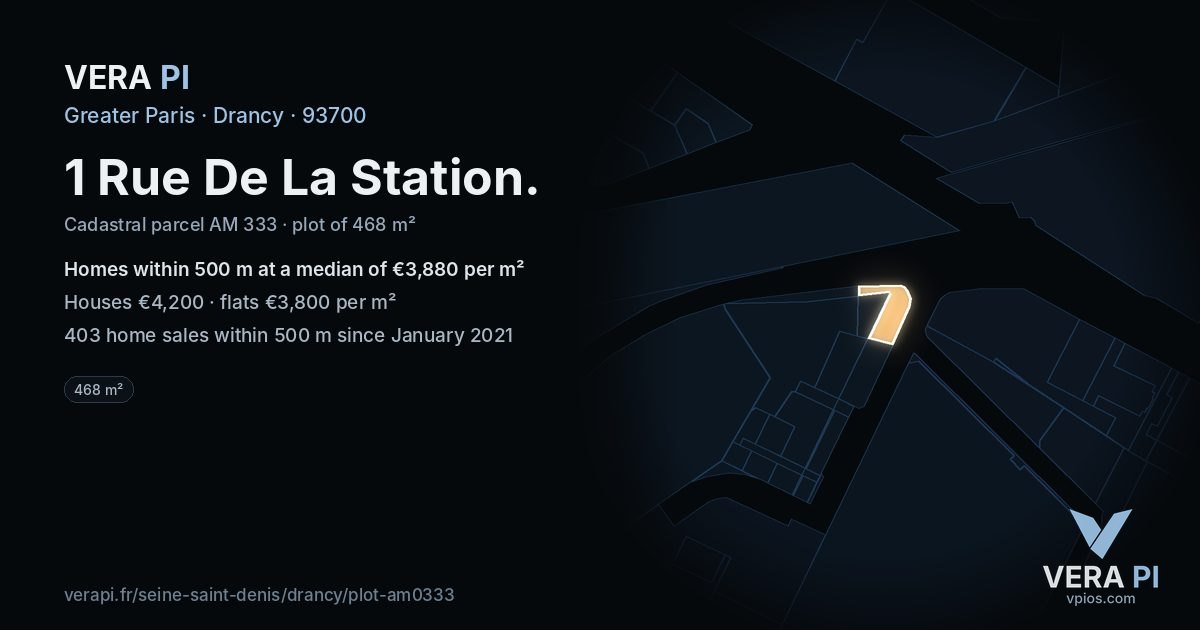 1 Rue De La Station, Drancy at night – the plot lit, the parcels around coloured by the prices near them