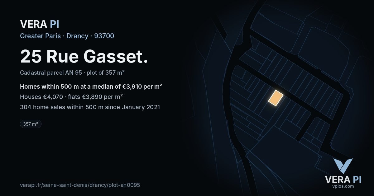 25 Rue Gasset, Drancy at night – the plot lit, the parcels around coloured by the prices near them