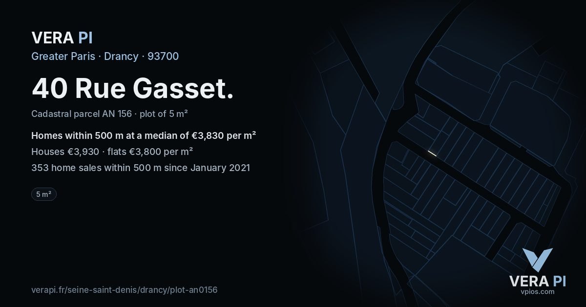 40 Rue Gasset, Drancy at night – the plot lit, the parcels around coloured by the prices near them