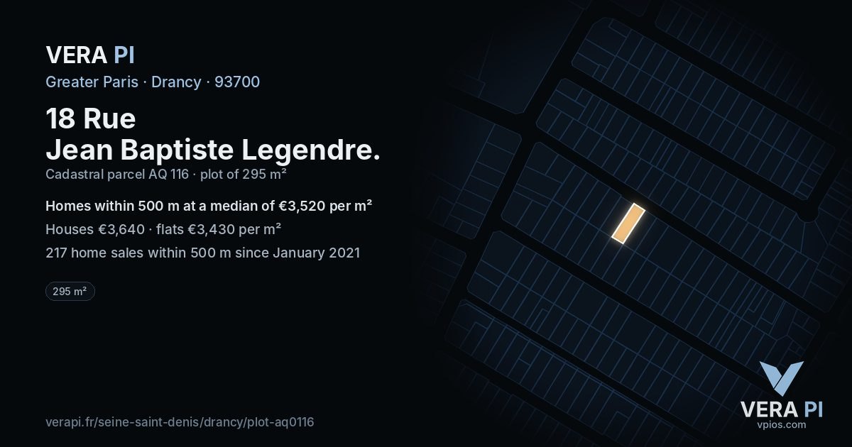 18 Rue Jean Baptiste Legendre, Drancy at night – the plot lit, the parcels around coloured by the prices near them