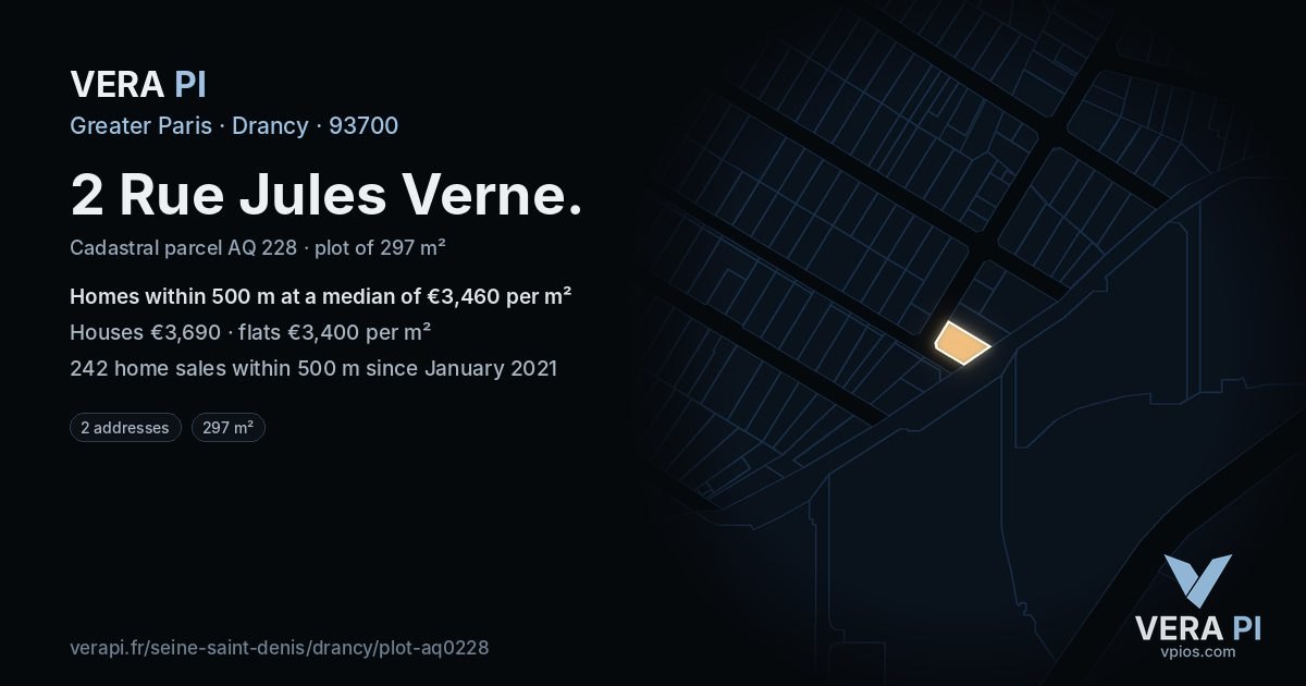 2 Rue Jules Verne, Drancy at night – the plot lit, the parcels around coloured by the prices near them