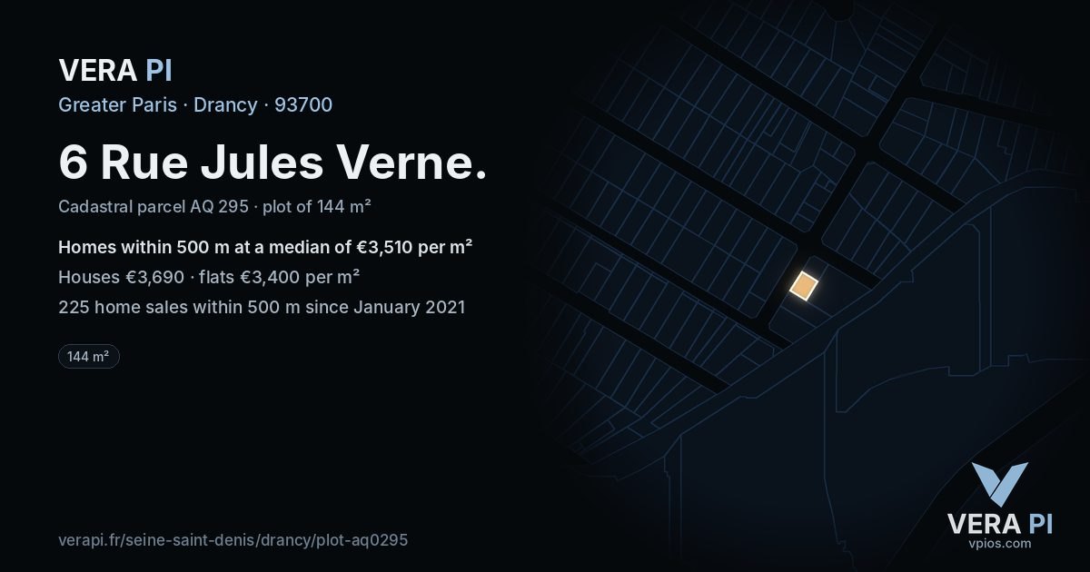 6 Rue Jules Verne, Drancy at night – the plot lit, the parcels around coloured by the prices near them