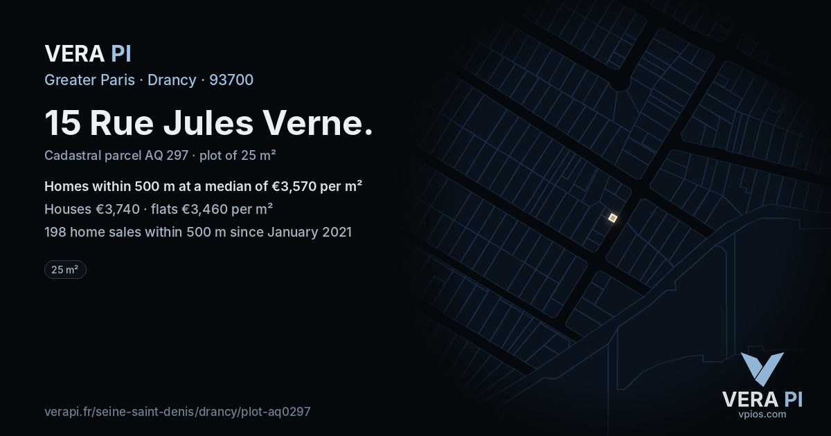 15 Rue Jules Verne, Drancy at night – the plot lit, the parcels around coloured by the prices near them