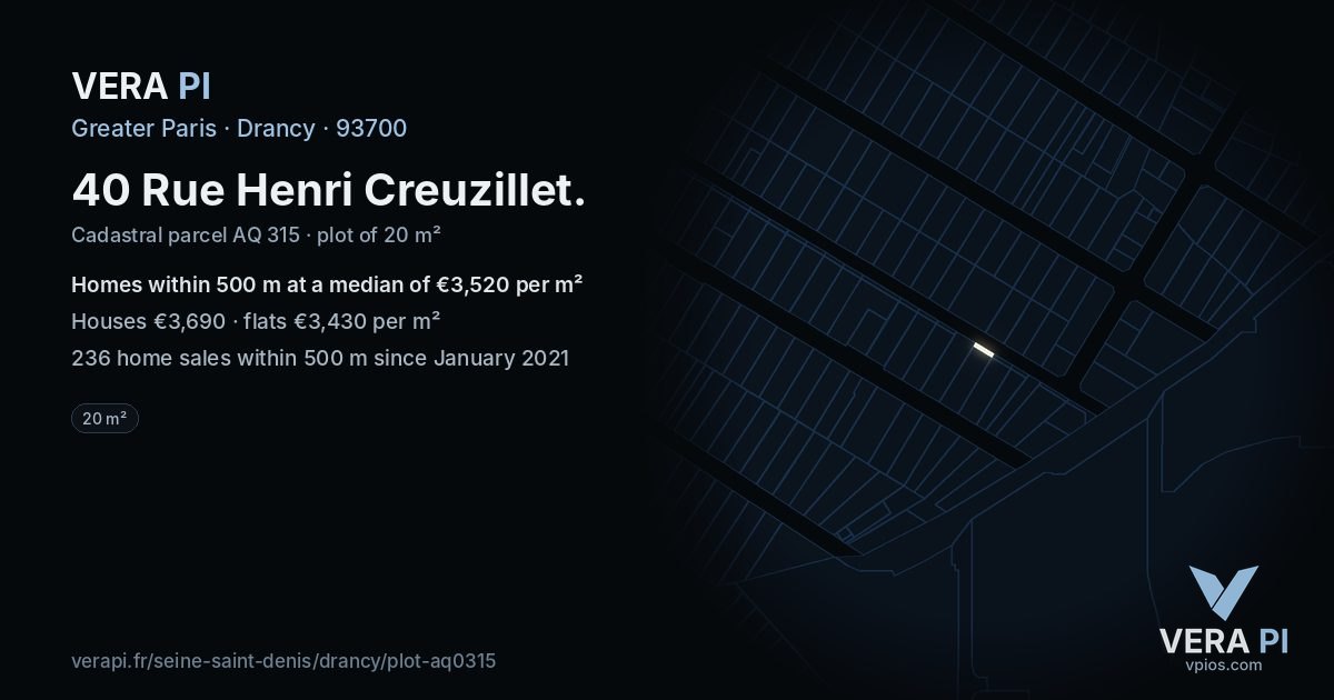 40 Rue Henri Creuzillet, Drancy at night – the plot lit, the parcels around coloured by the prices near them